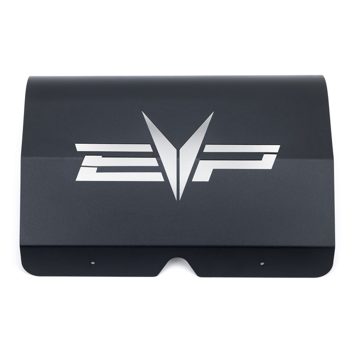 EVP matte black heat shield with cutout EVP logo for 2018-2024 Polaris Ranger XP 1000 stock exhaust