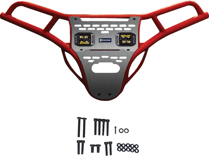 RAVEK Front Bumper/Skid Plate with Amber Lights - Red - RZR XP 1000 64-317RDLA