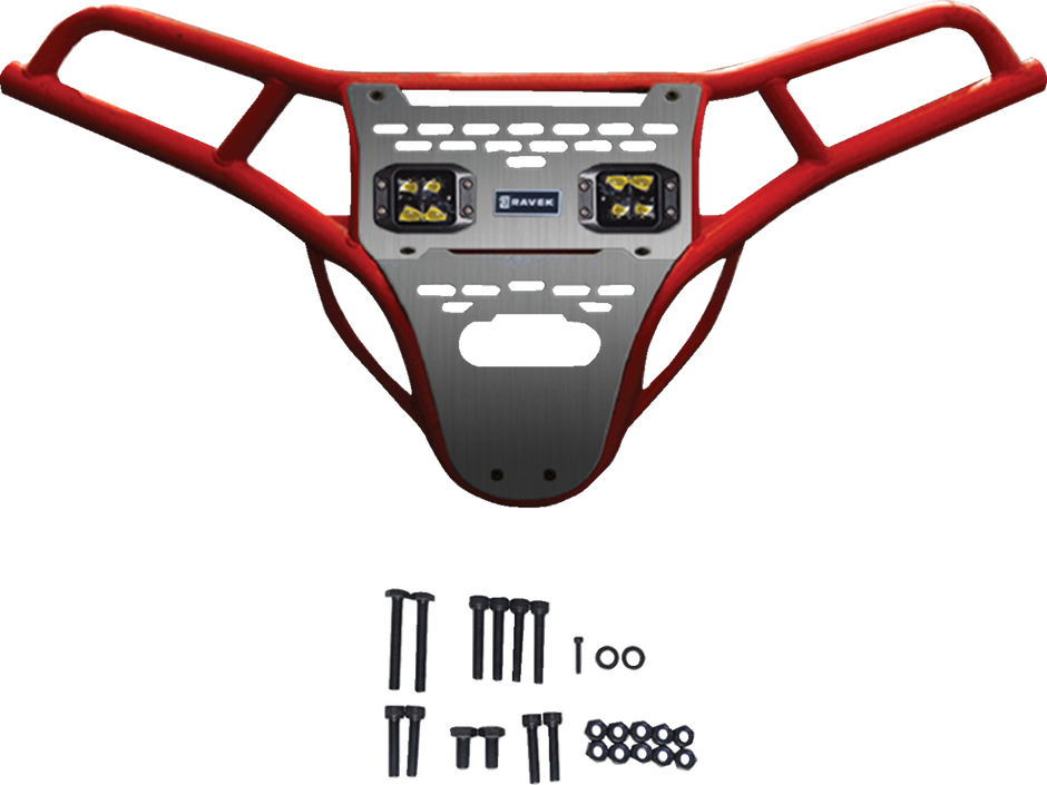 RAVEK Front Bumper/Skid Plate with Amber Lights - Red - RZR XP 1000 64-317RDLA