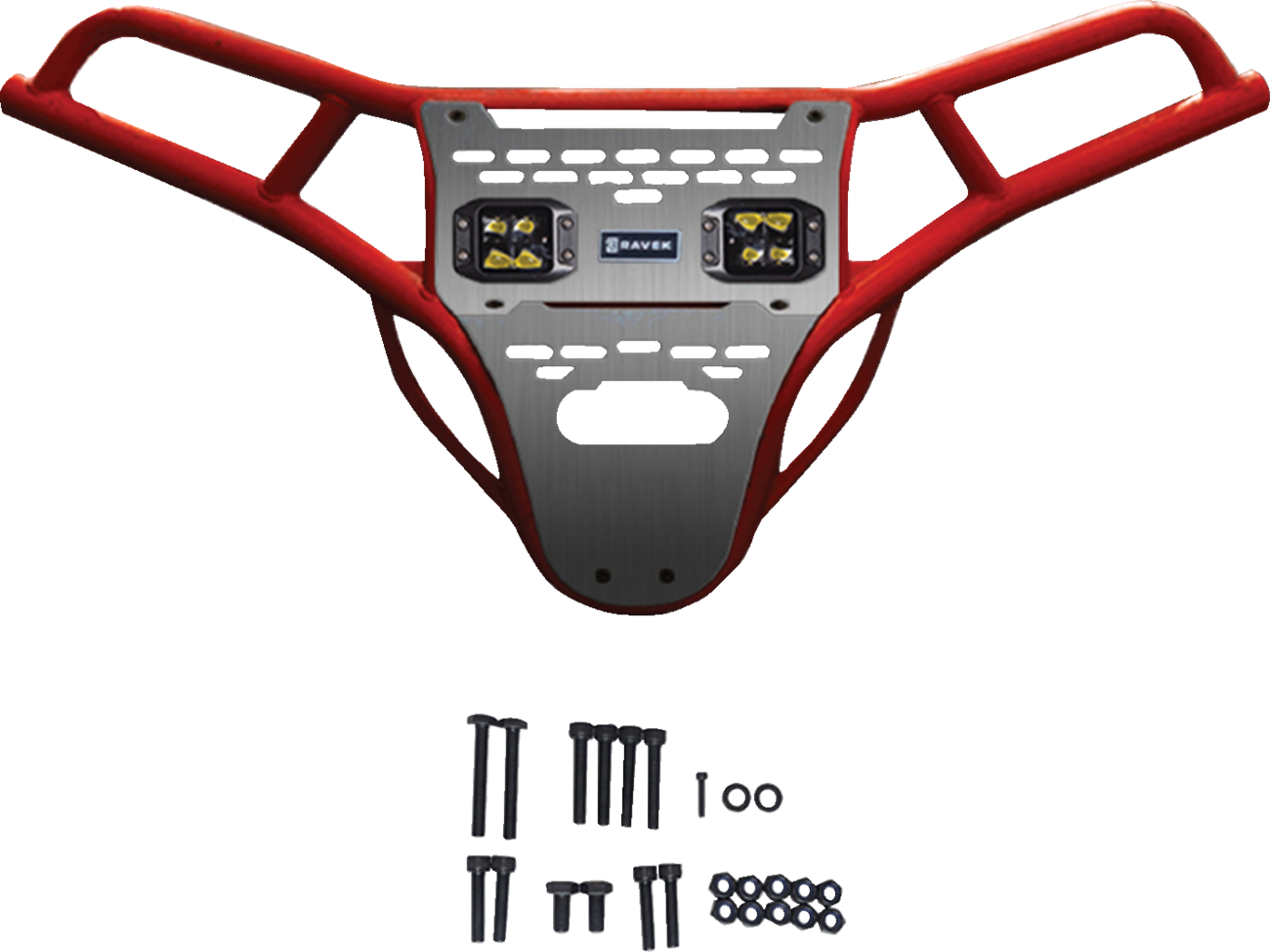 RAVEK Front Bumper/Skid Plate with Amber Lights - Red - RZR XP 1000 64-317RDLA