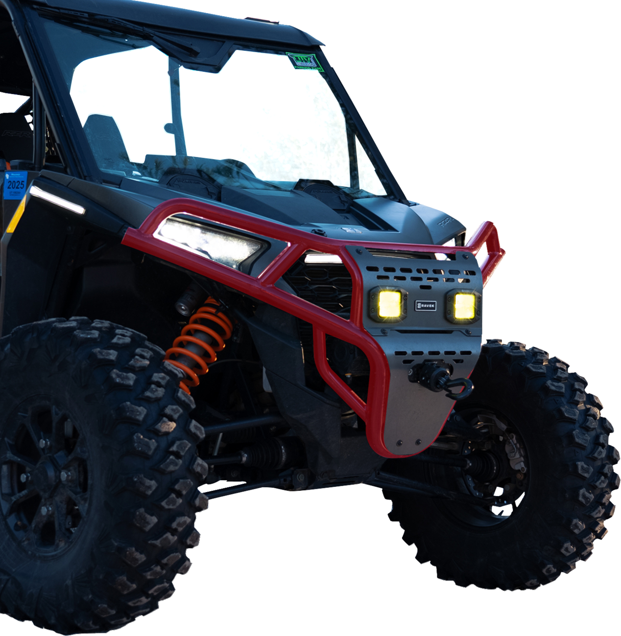 RAVEK Front Bumper/Skid Plate with Amber Lights - Red - RZR XP 1000 64-317RDLA