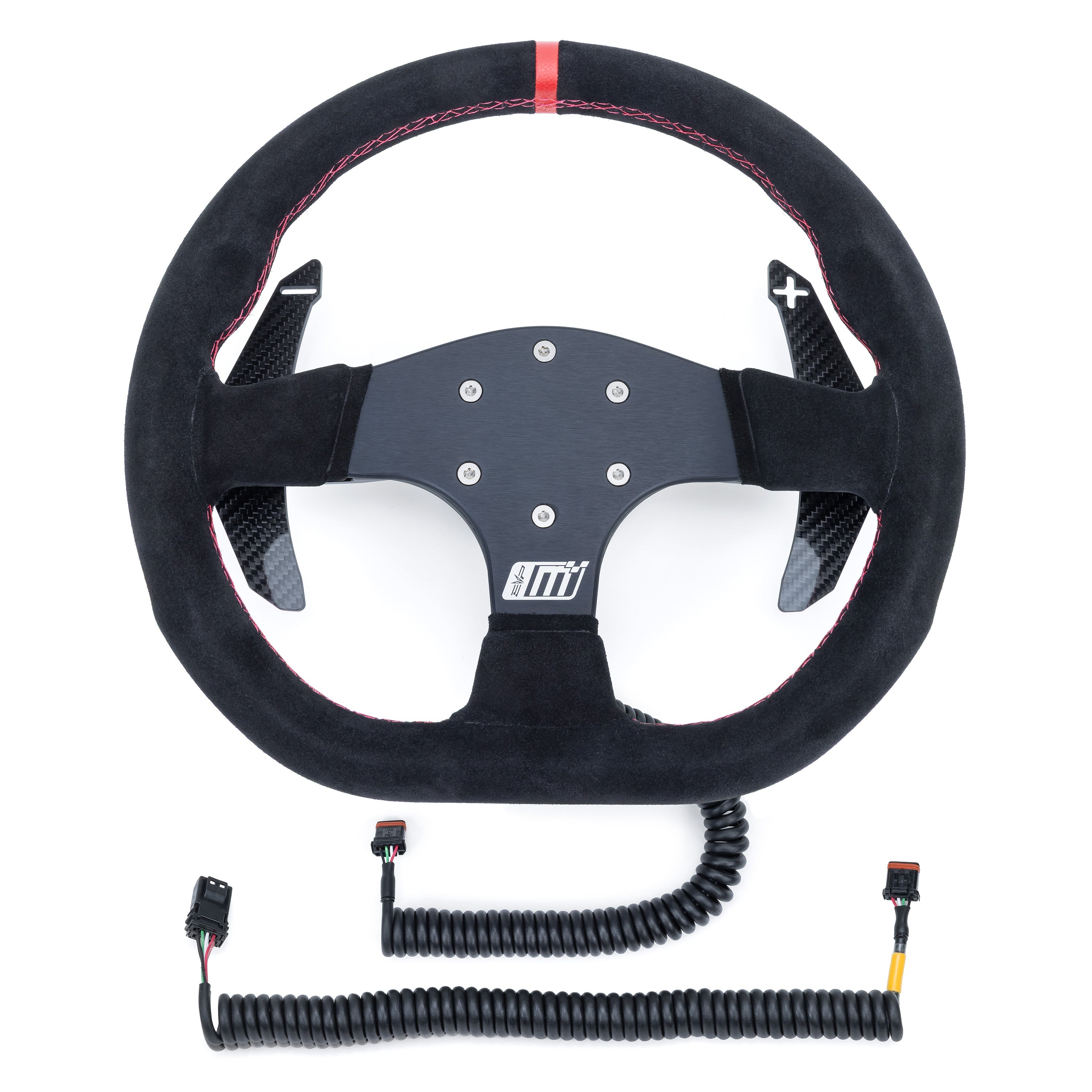 EVP.MOde steering wheel with rotating carbon fiber paddles and SFI quick-release hub adapter for Can-Am Maverick R