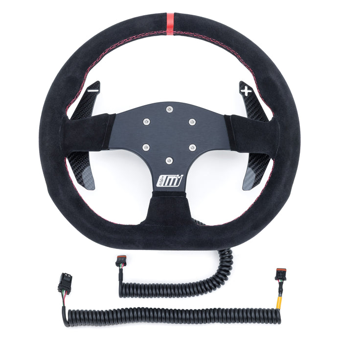 EVP.MOde steering wheel with rotating carbon fiber paddles and SFI quick-release hub adapter for Can-Am Maverick R