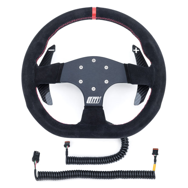 EVP.MOde steering wheel with rotating carbon fiber paddles and SFI quick-release hub adapter for Can-Am Maverick R
