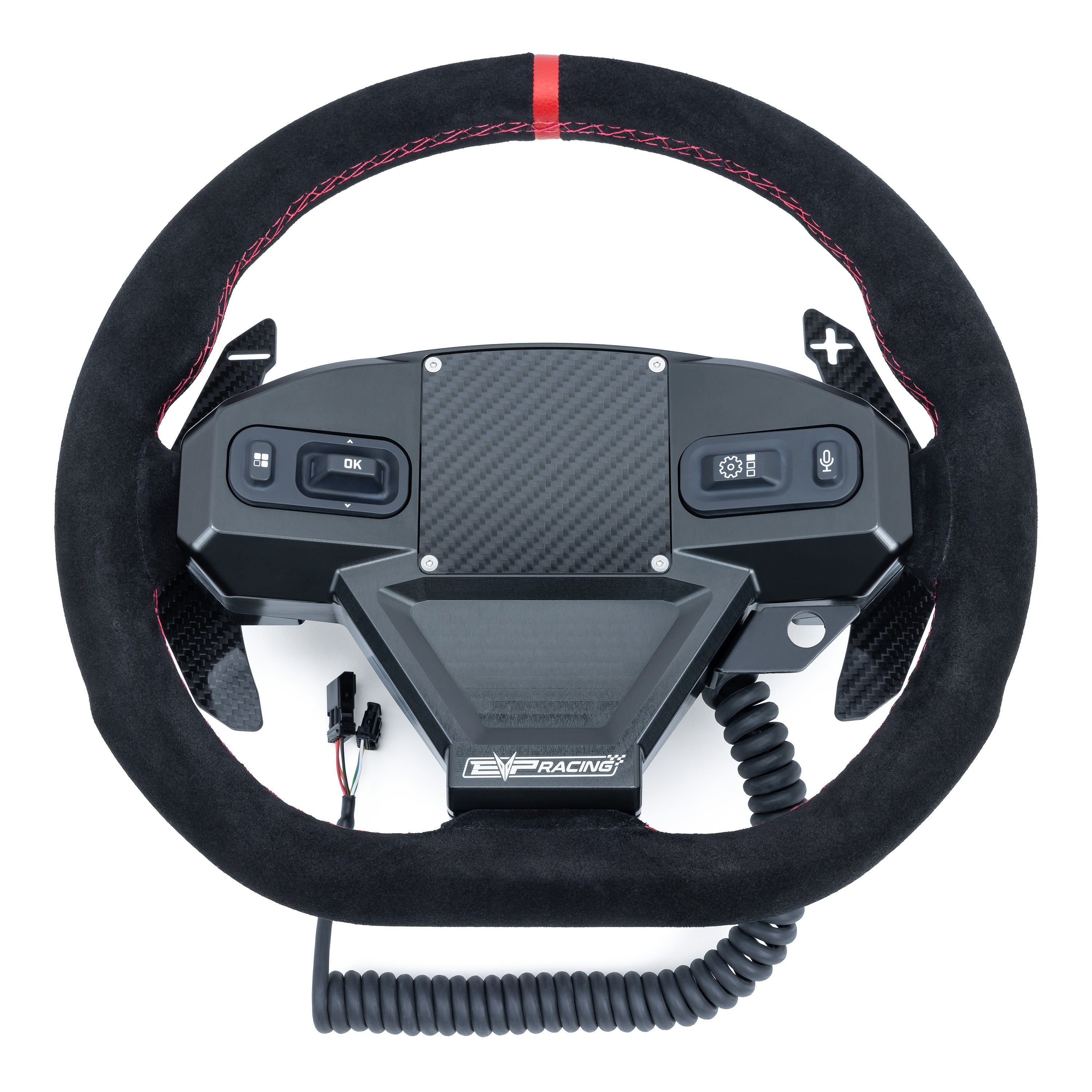 EVP.MOde steering wheel with carbon fiber paddles and SFI quick-release hub for Can-Am Maverick R