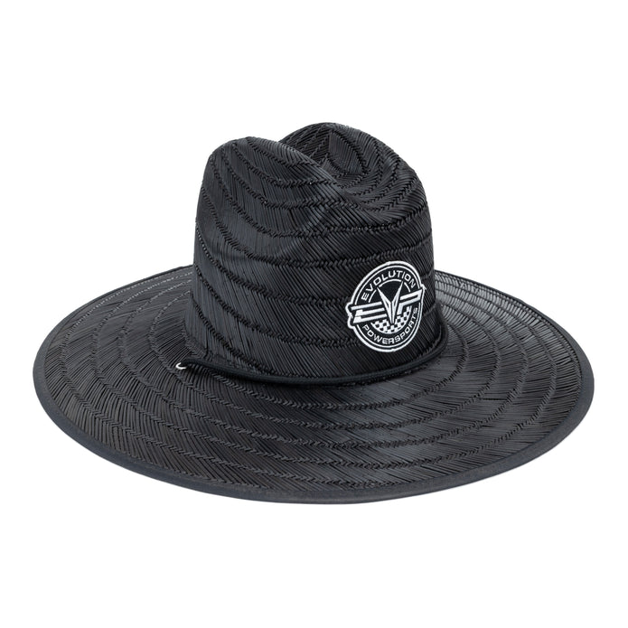 EVP Black Checkered Sun Hat - straw brim with drawstring