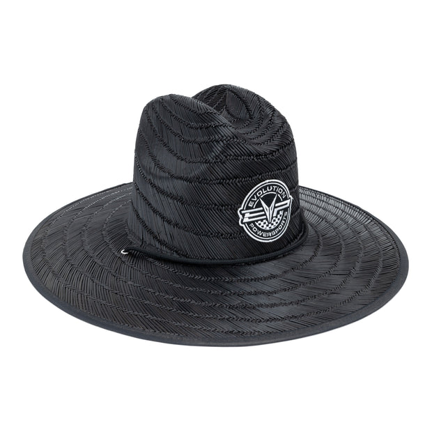 EVP Black Checkered Sun Hat - straw brim with drawstring