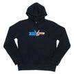 Black EVP hoodie with American flag on front and back