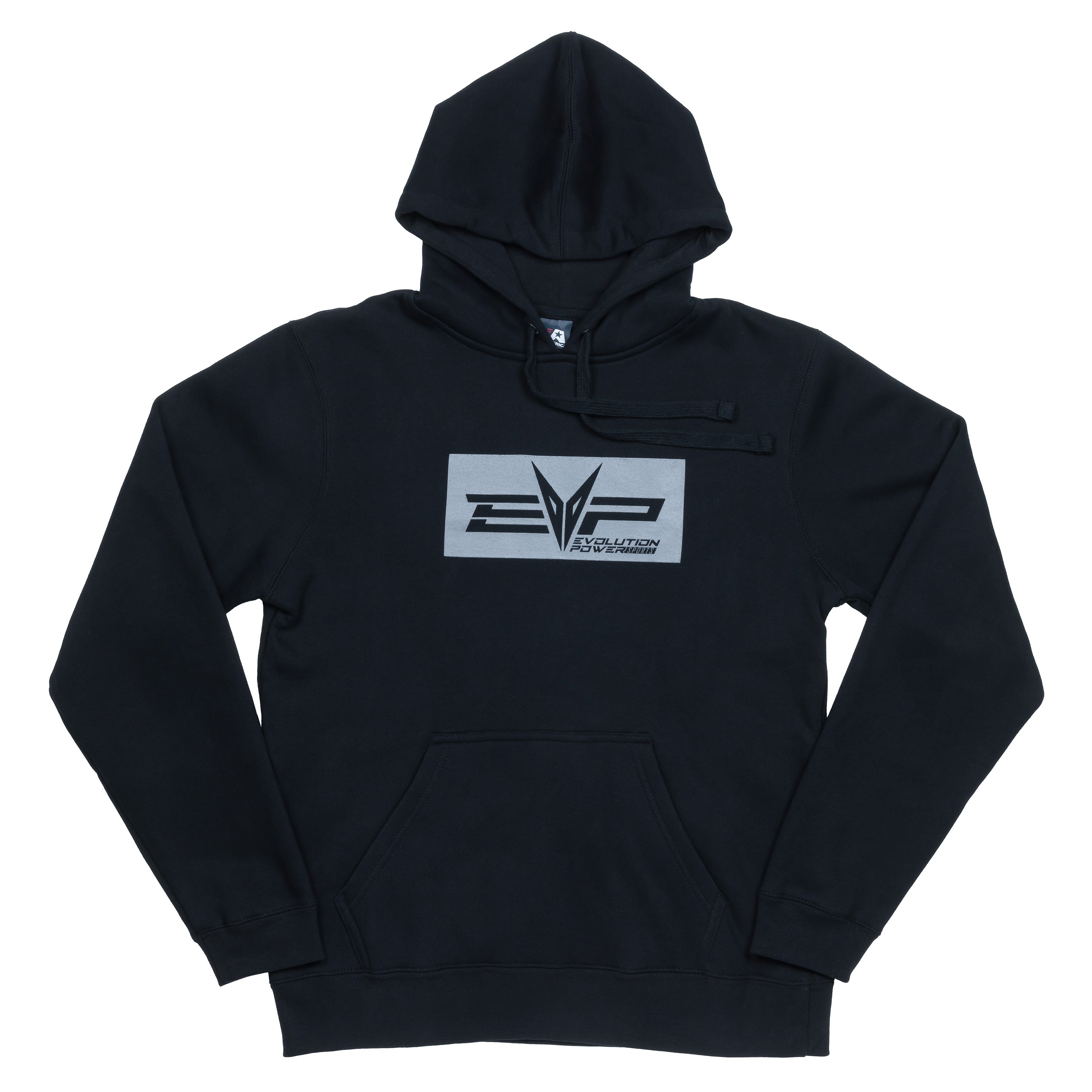 Black hoodie with EVP logo centered on front and 'Evolution Powersports' on back