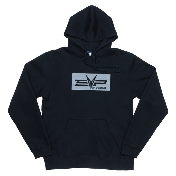 Black hoodie with EVP logo centered on front and 'Evolution Powersports' on back