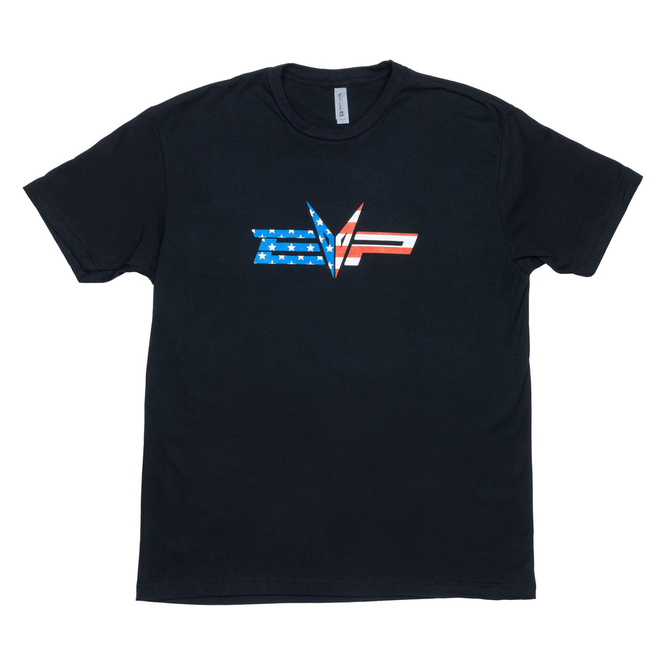 EVP American Spirit T-Shirt, black with American flag on front and back