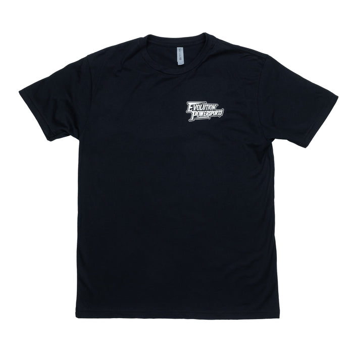 EVP We Raise Winners T-Shirt — front left chest logo and retro race back design