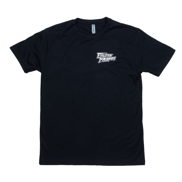 EVP We Raise Winners T-Shirt — front left chest logo and retro race back design