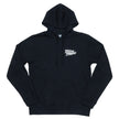 Black We Raise Winners hoodie with Evolution Powersports logo on front left chest and retro race design on back