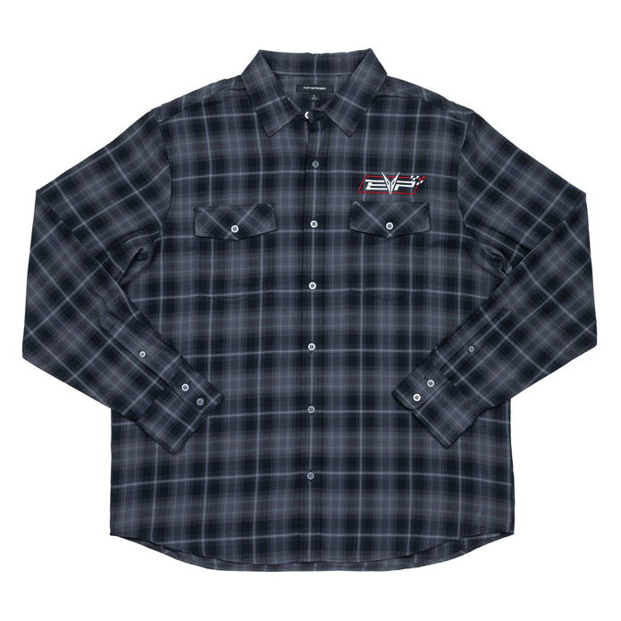Gray flannel shirt with EVP Shift logo on the front left chest