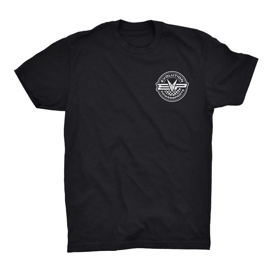 EVP Checkered Race T-Shirt in black or green with logo on front and back