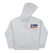 Gray EVP hoodie with American Flag styling and front and back logos
