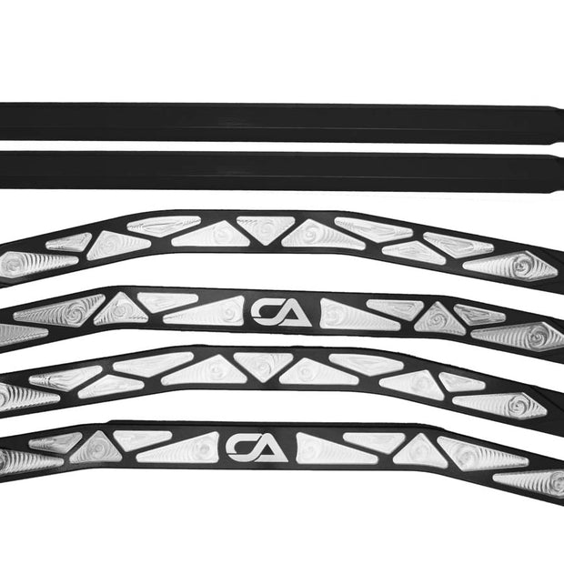 CA Tech USA Radius Rods are Arched in the middle and lower Radius Rods increases ride height without changing ride geometry. Giving you the most clearance possible, without negatively affecting stability.  1.25" thick billet aircraft aluminum ensures strength & dependability when you need it most.  We utilize ONLY industry leading FK Brand Spherical bearings equipped with a cloth PTFE liner for maximum durability. No substitutions accepted. 