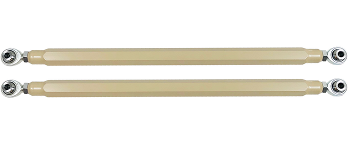 We utilize ONLY industry leading FK Brand Spherical bearings equipped with a cloth PTFE liner for durability on the high clearance lower rods and use FK brand JMX heims on the upper rods. There is no better joint to use on the planet.  The Heims are spaced for your machine’s width so its bolt and go with little to no adjusting!  Our rods are fully covered by a no hassle no BS warranty. If you damage a rod, we guarantee to replace it no questions asked, at all. 