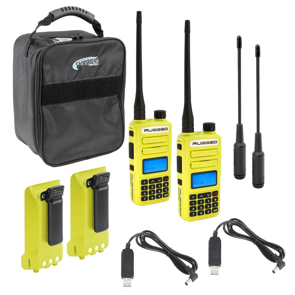 ADVENTURE PACK - GMR2 PLUS - GMRS / FRS Two Way Handheld Radios with Accessories Safety Yellow