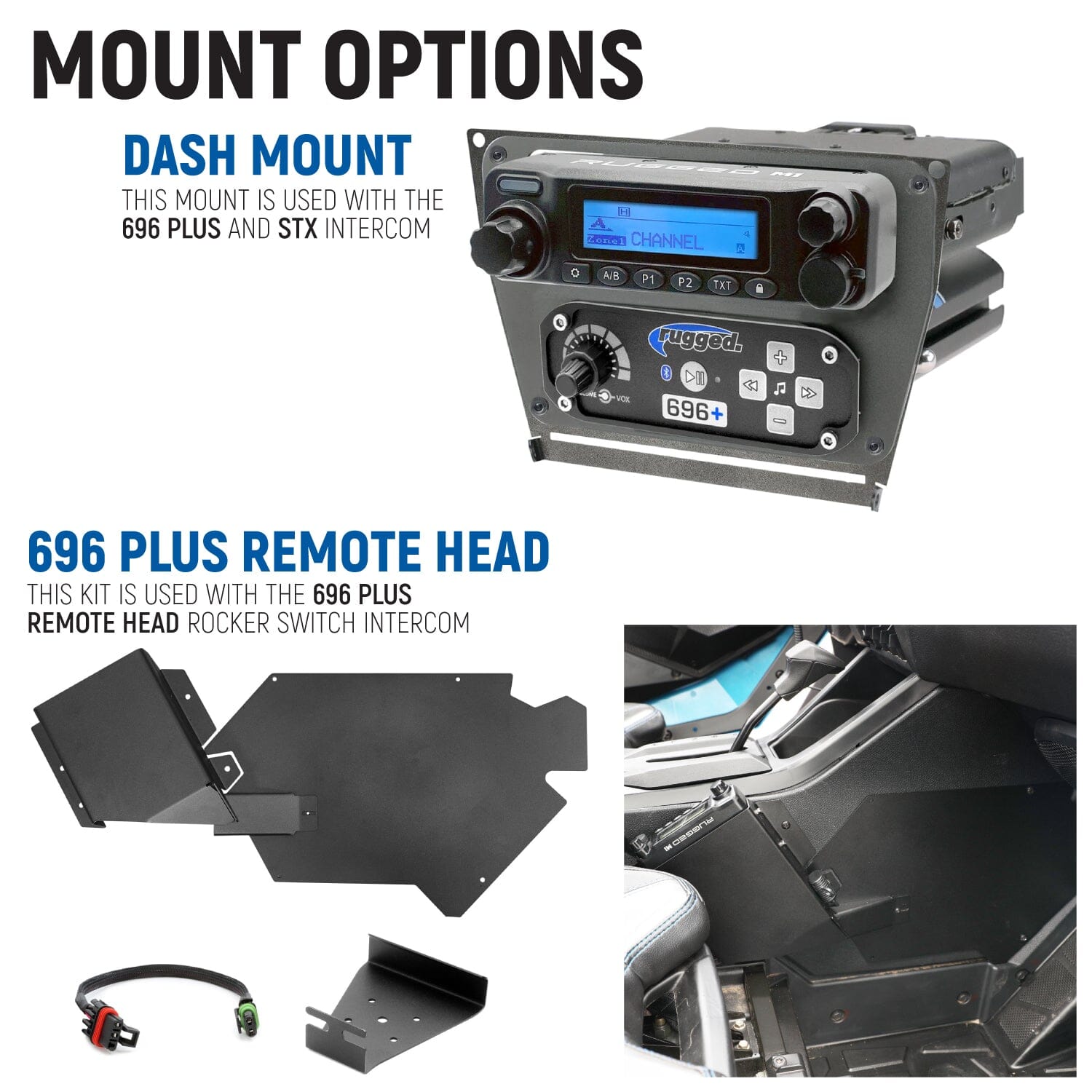Polaris RZR PRO XP - Turbo R - Pro R - Complete Communication Kit with Bluetooth Intercom and 2-Way Radio 696 PLUS Remote Head / G1 GMRS / Remote Head Mount Kit