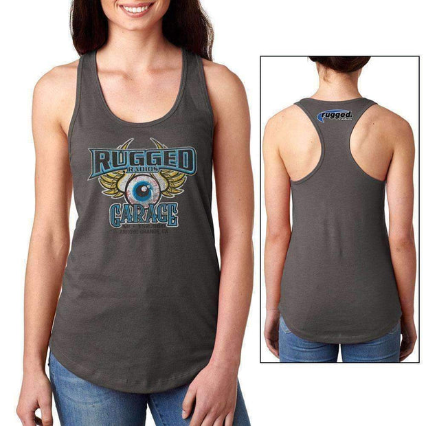 Rugged Radios GARAGE Ladies Racerback Tank Top - Grey Large