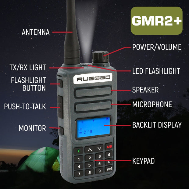 Rugged GMR2 PLUS - GMRS / FRS Two Way Handheld Radio Grey