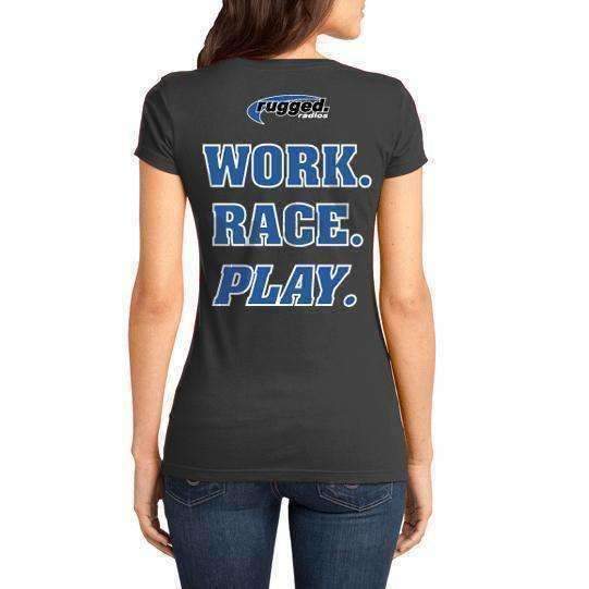 Rugged Radios WORK RACE PLAY Ladies T-Shirt - Grey Medium