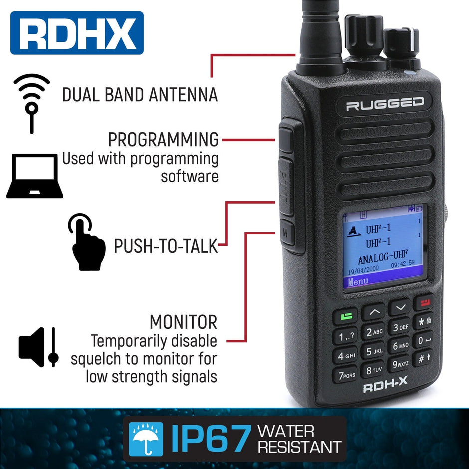 WATERPROOF - Rugged RDH-X - Business Band Two Way Handheld Radio - Digital and Analog Safety Yellow